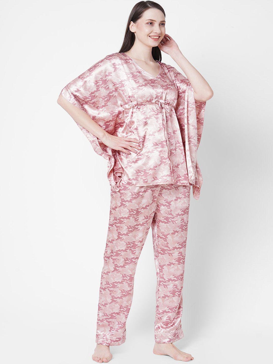sweet dreams women pink & white printed night suit