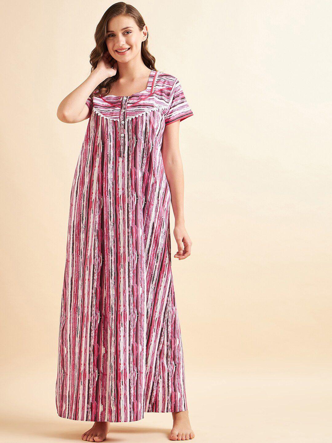 sweet dreams women pink & white striped maxi nightdress