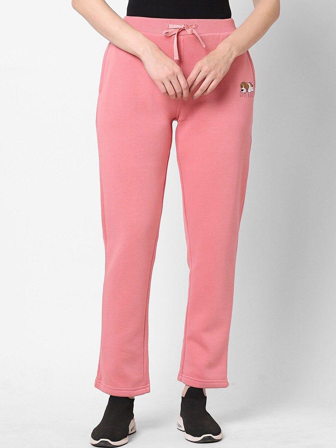 sweet dreams women pink solid mid rise fleece sports track pants