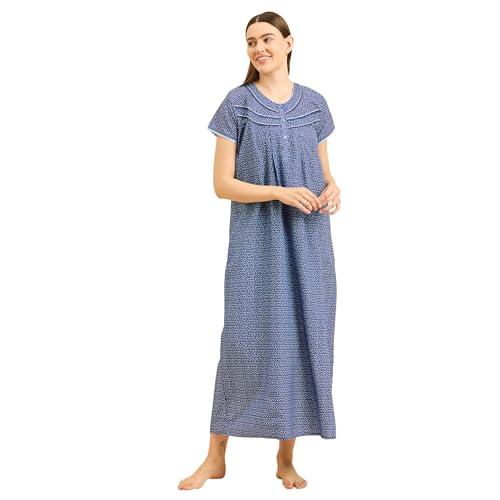 sweet dreams women printed half sleeves night dress blue