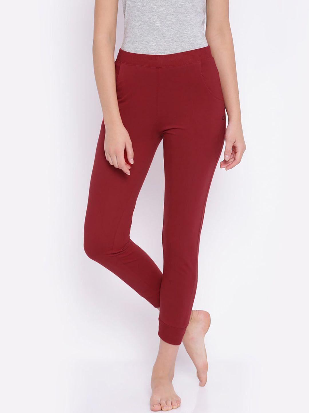 sweet dreams women red solid slim fit cotton joggers