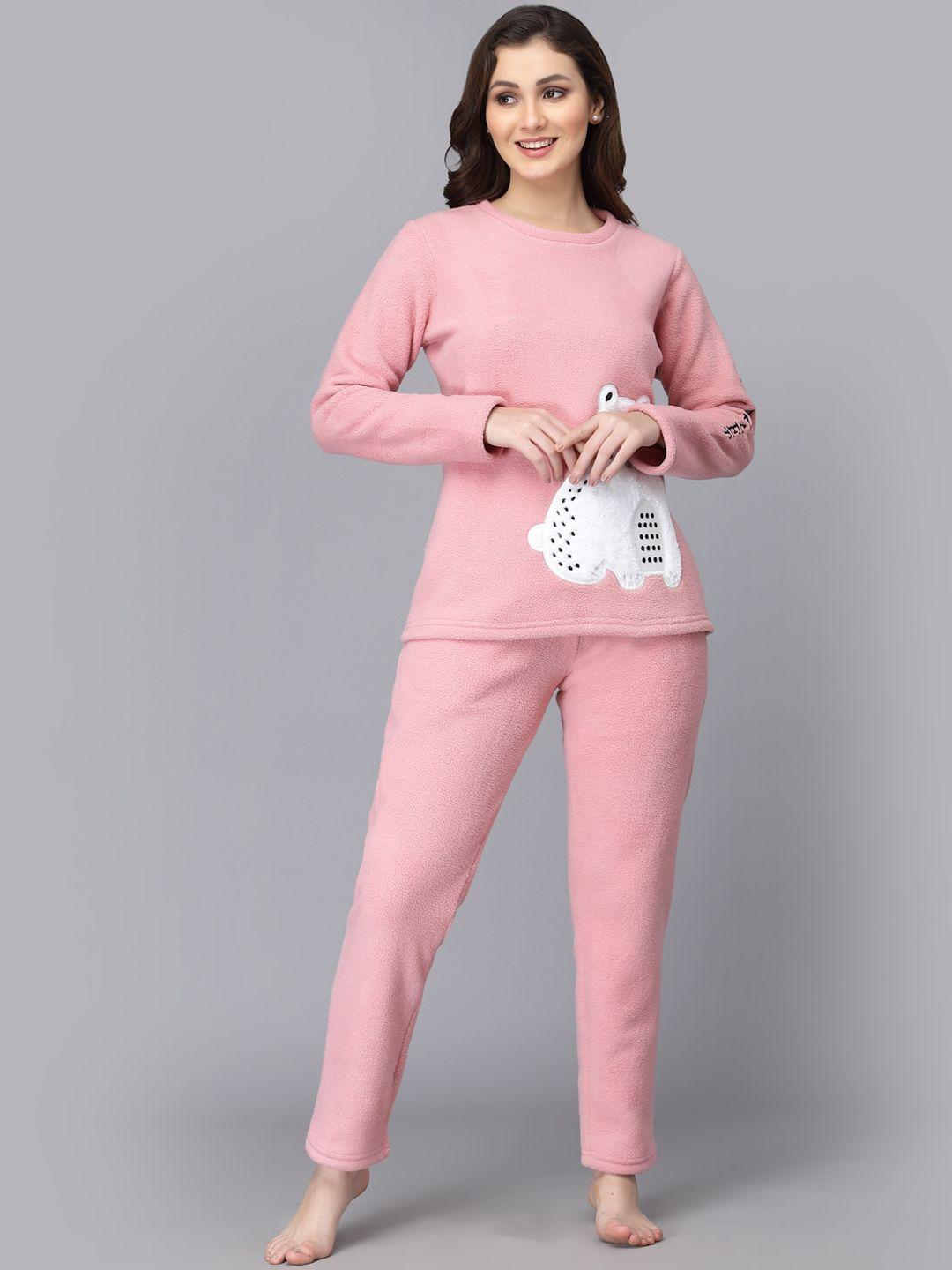 sweet dreams women super soft polar fleece applique winter night suit