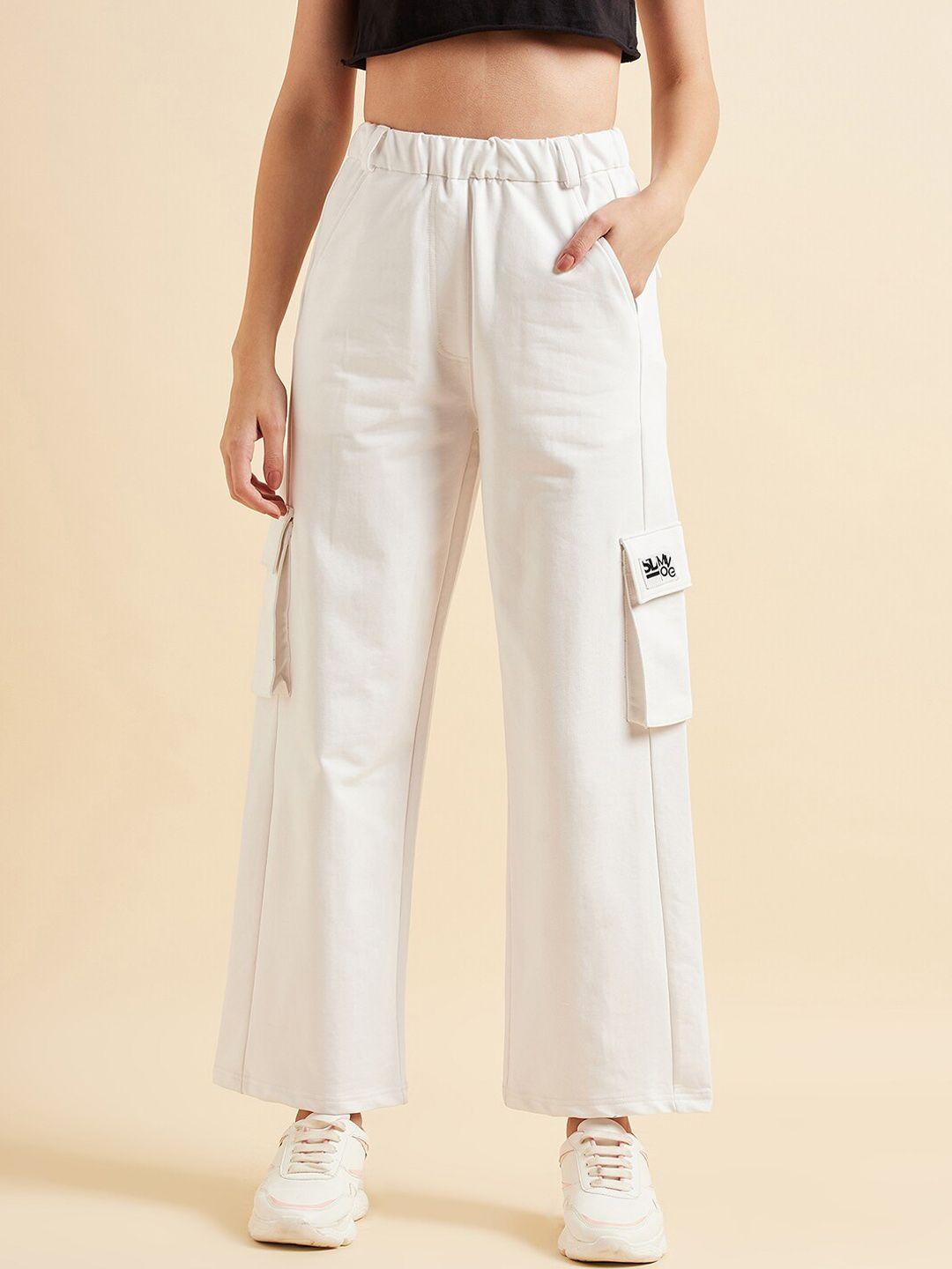 sweet dreams women white straight fit mid-rise cotton cargo trousers