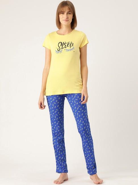 sweet dreams yellow & blue graphic print top with pyjama set