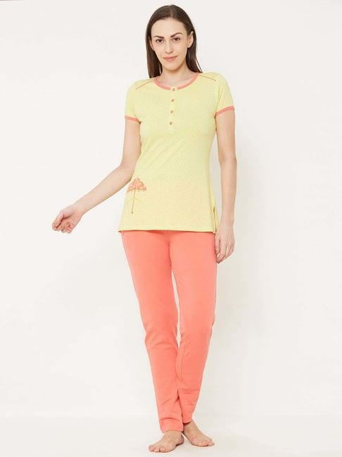 sweet dreams yellow & peach cotton polka dots t-shirt pyjamas set