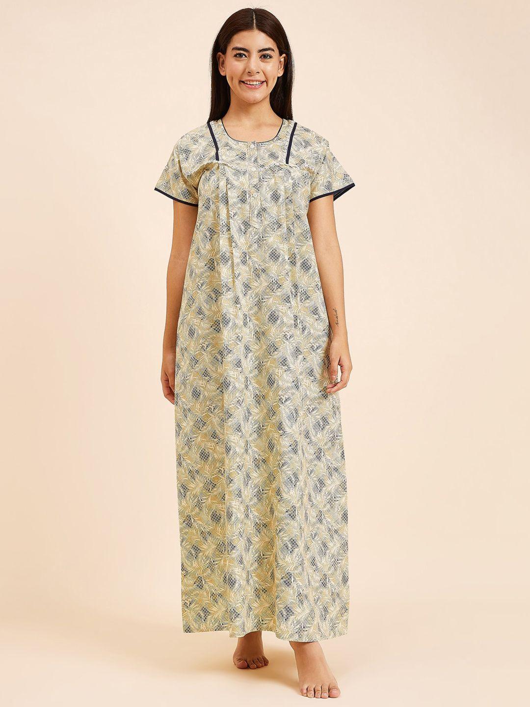 sweet dreams yellow floral printed round neck pure cotton maxi nightdress