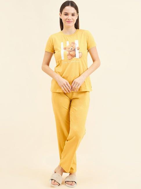 sweet dreams yellow geometric print top with pyjamas