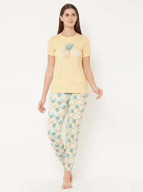 sweet dreams yellow printed pajama set