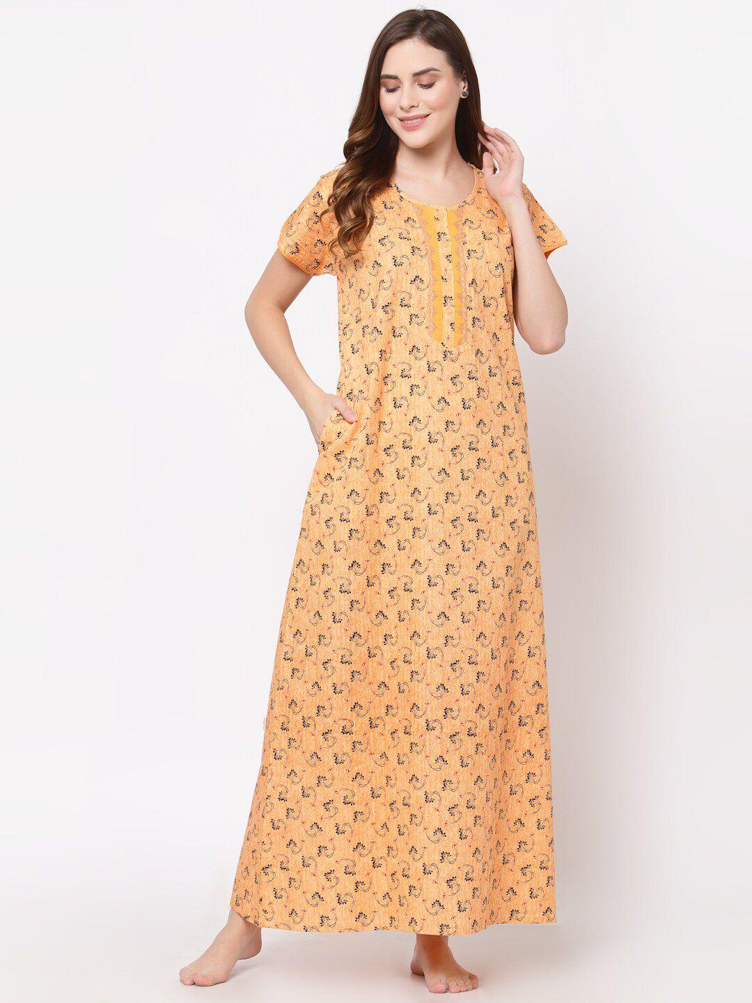 sweet dreams yellow printed pure cotton maxi nightdress