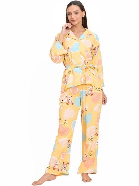 sweet dreams yellow printed shirt pyjama set