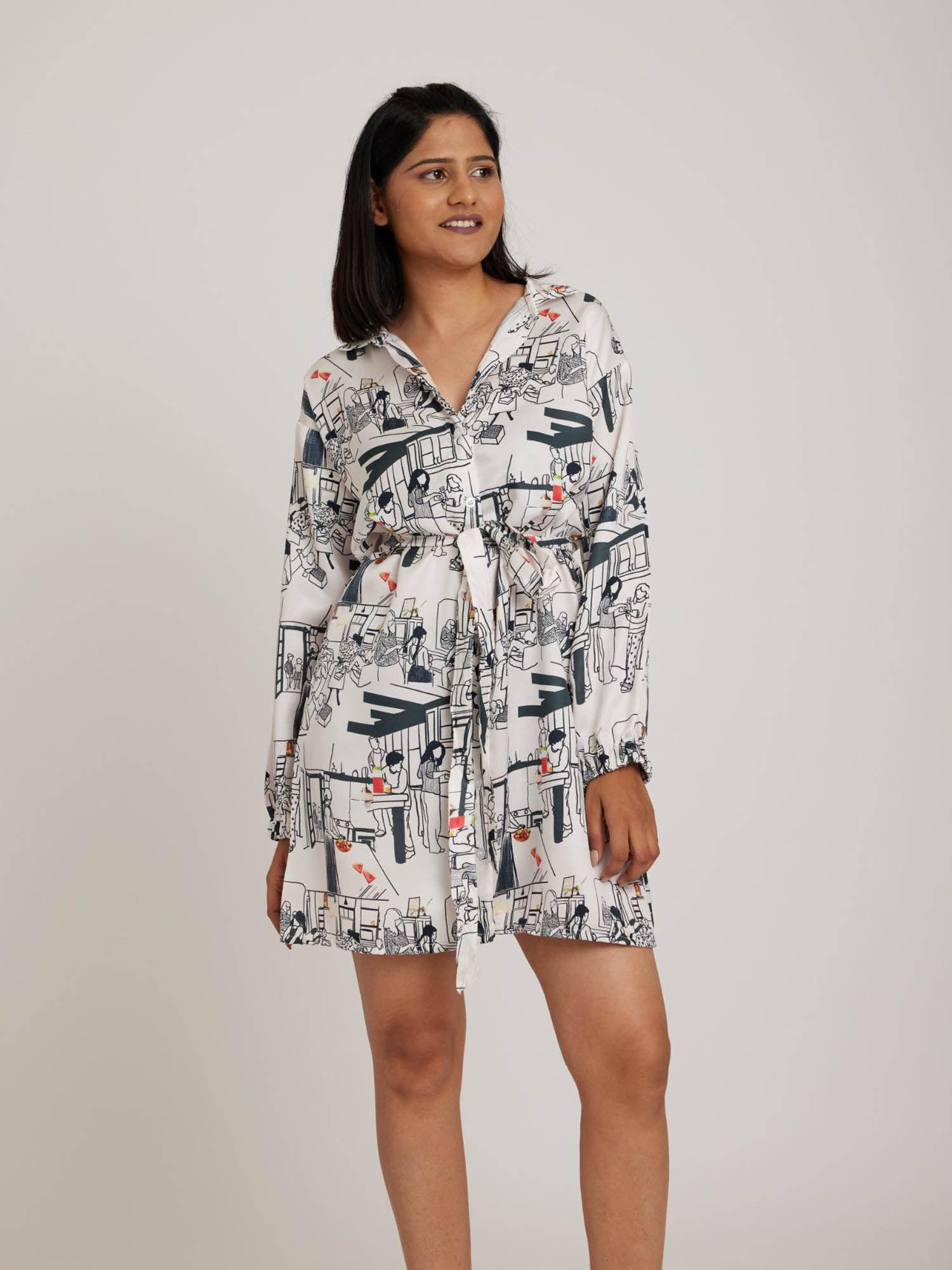 sweet home multi color shirt dress with belt (set of 2)