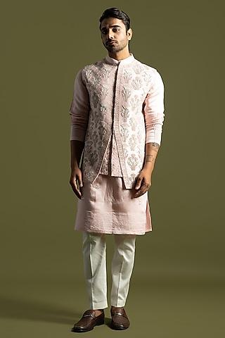 sweet pink chanderi motifs nehru jacket