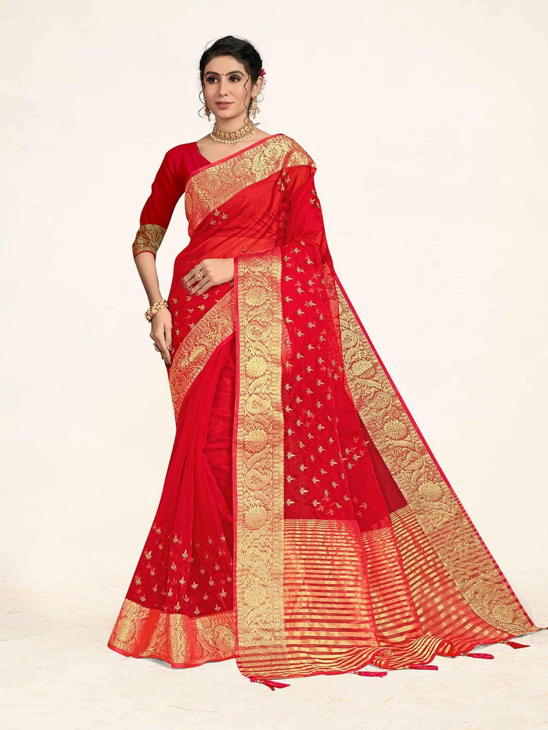 sweet smile fab embellished zari organza saree