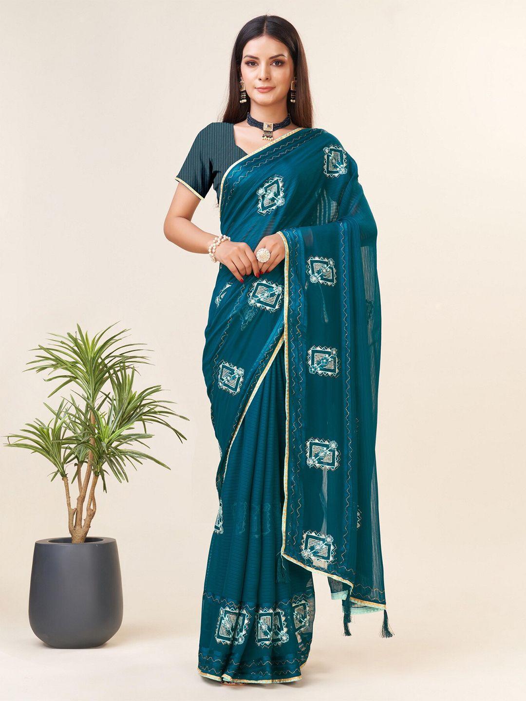 sweet smile fab ethnic motifs embroidered beads and stones saree