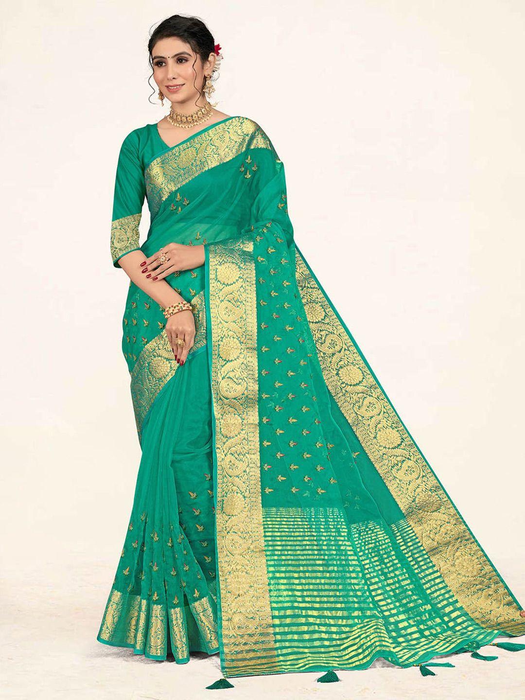 sweet smile fab ethnic motifs embroidered zari organza saree