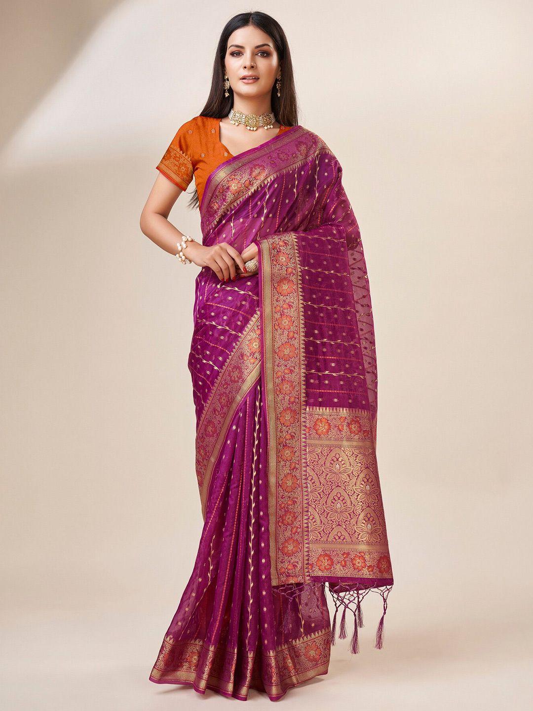 sweet smile fab ethnic motifs woven design zari organza saree