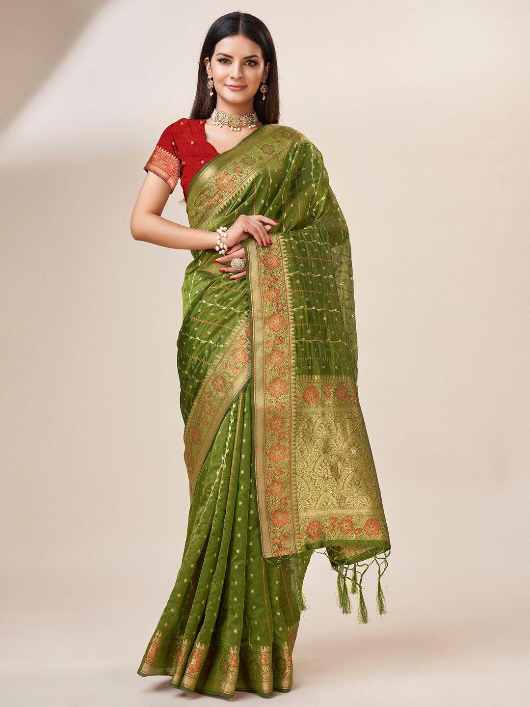 sweet smile fab ethnic motifs woven design zari organza saree