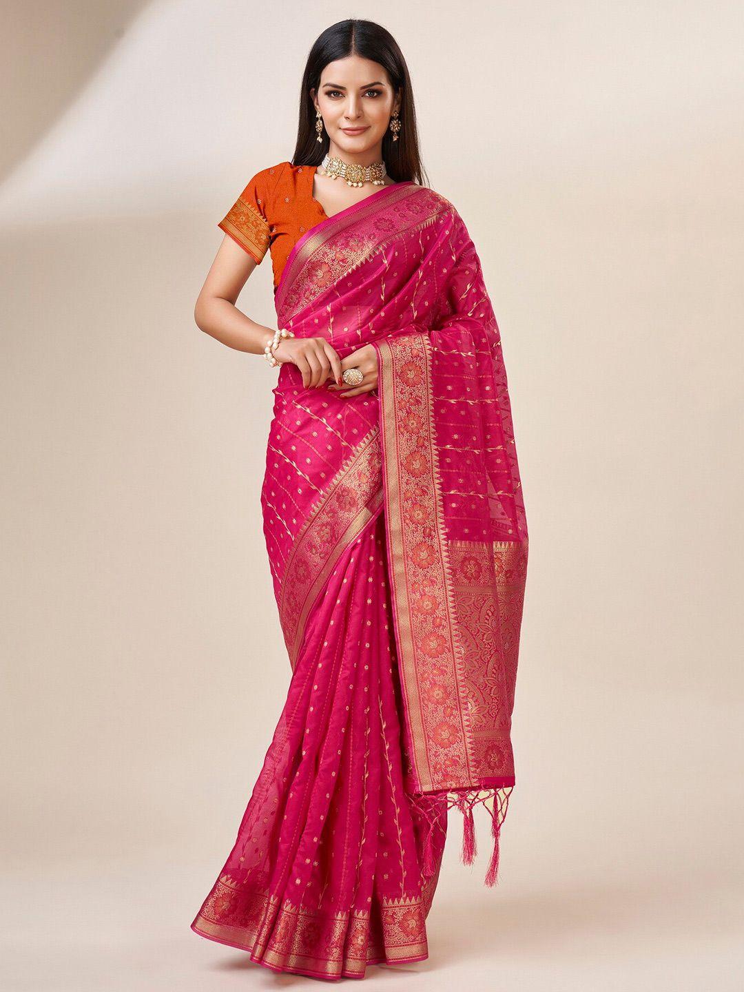 sweet smile fab ethnic motifs woven design zari organza saree