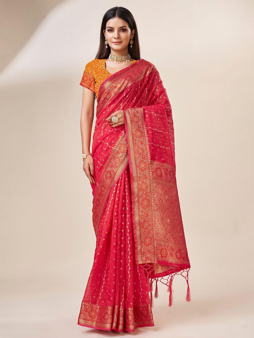 sweet smile fab ethnic motifs woven design zari organza saree