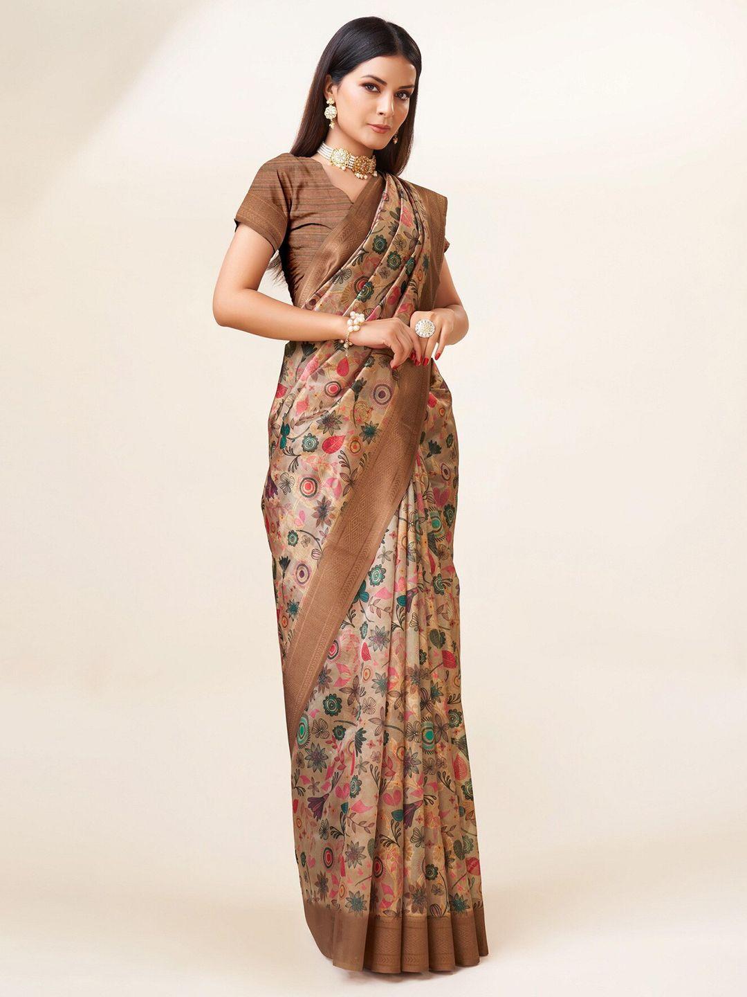 sweet smile fab floral printed zari organza saree