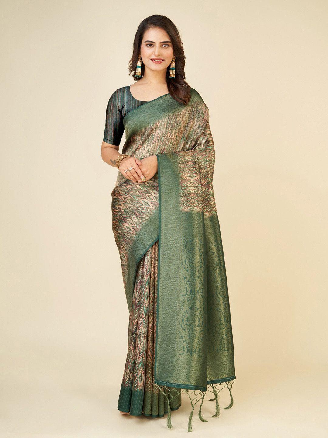 sweet smile fab geometric printed zari saree