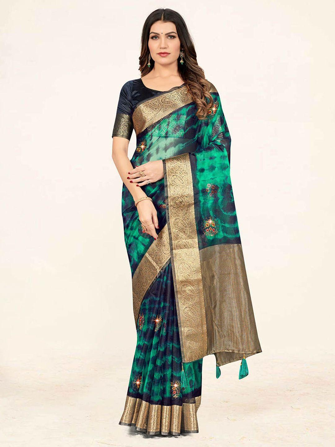 sweet smile fab tie and dye zari organza saree