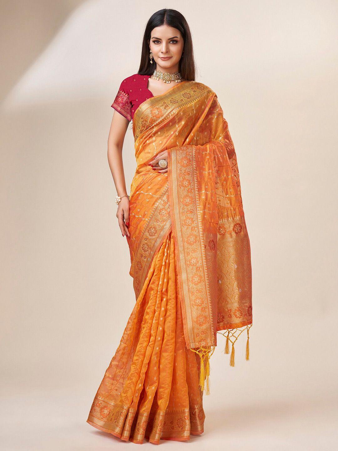 sweet smile fab woven design zari organza saree