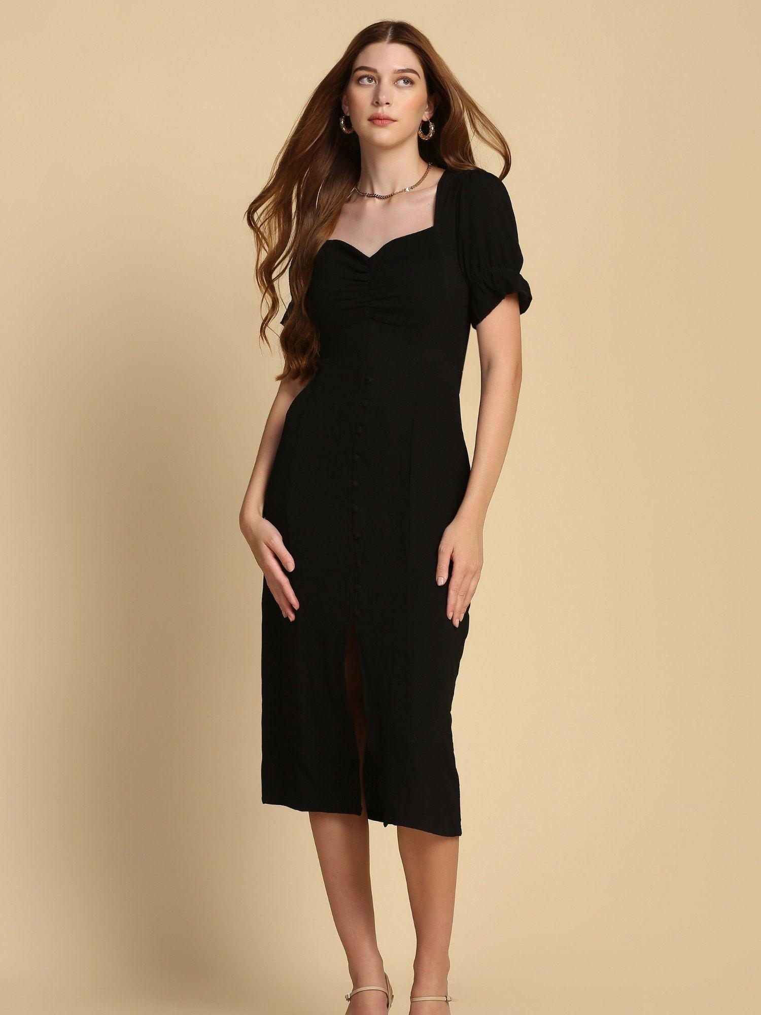 sweetheart buttoned dress black