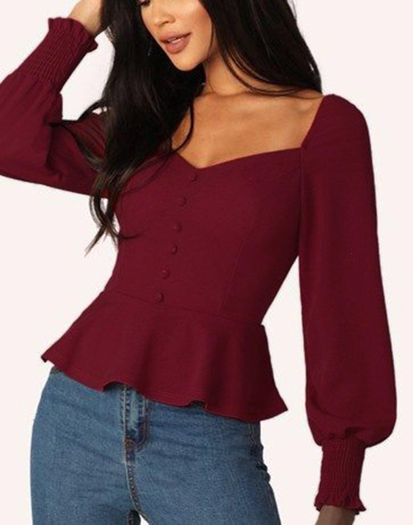 sweetheart in maroon peplum top