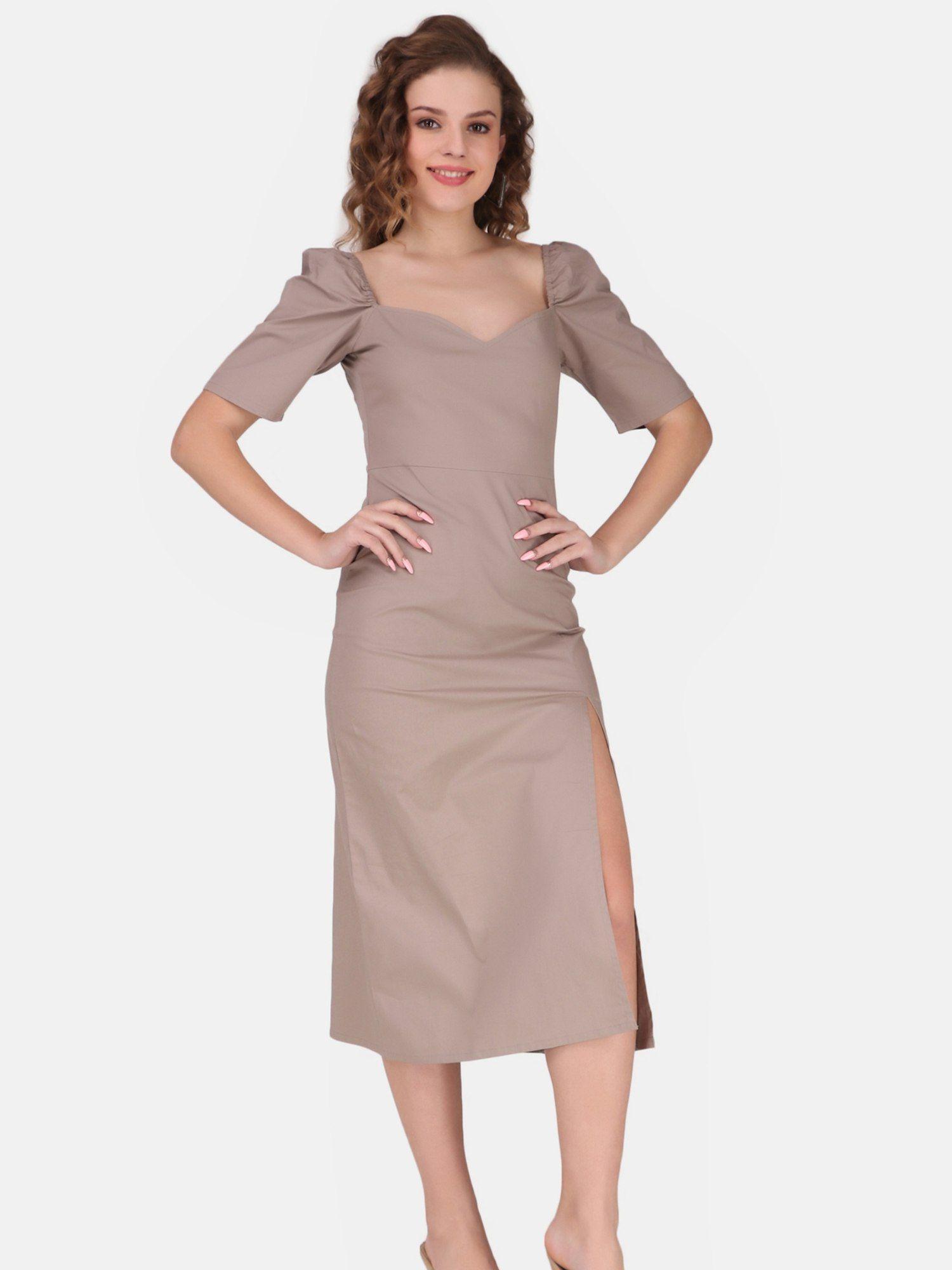 sweetheart midi dress light beige