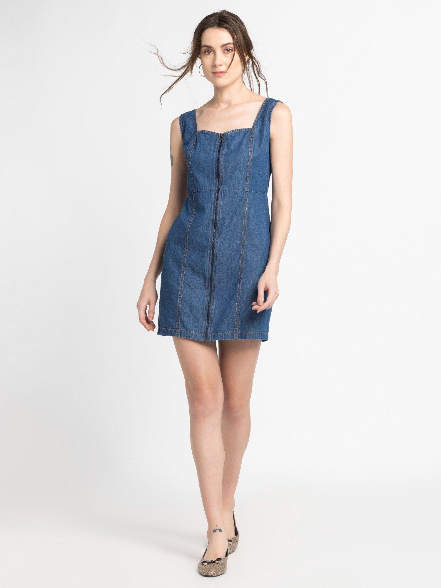 sweetheart neck blue solid sleeveless casual mini dress for women