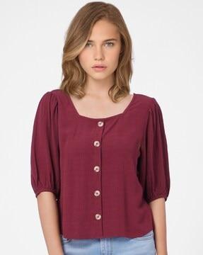 sweetheart-neck button-front top