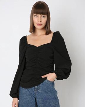 sweetheart-neck ruched top