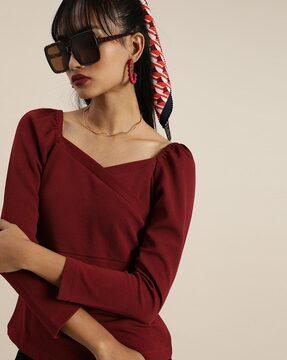 sweetheart-neck top with puff sleeves