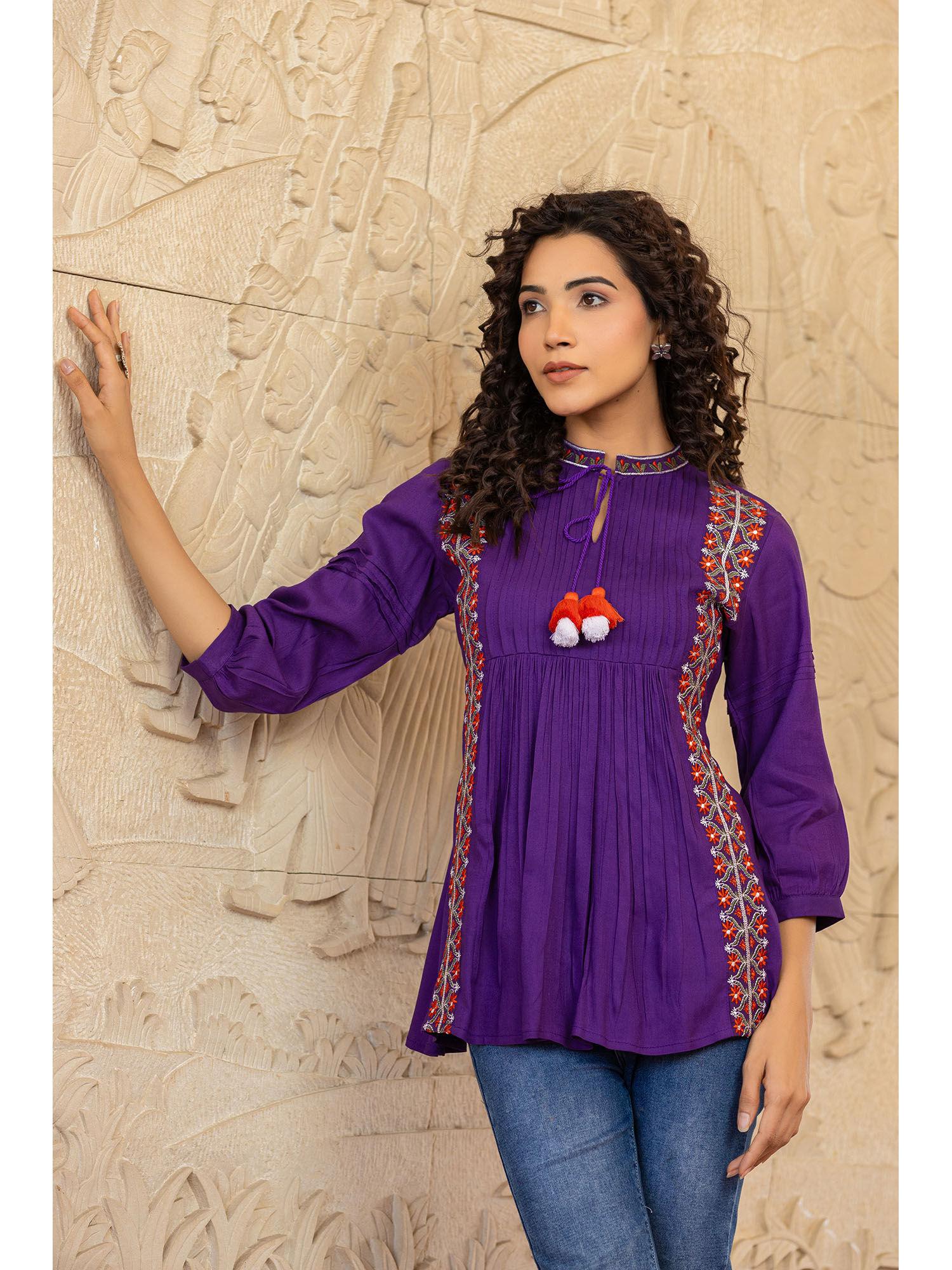 sweety purple embroidery top