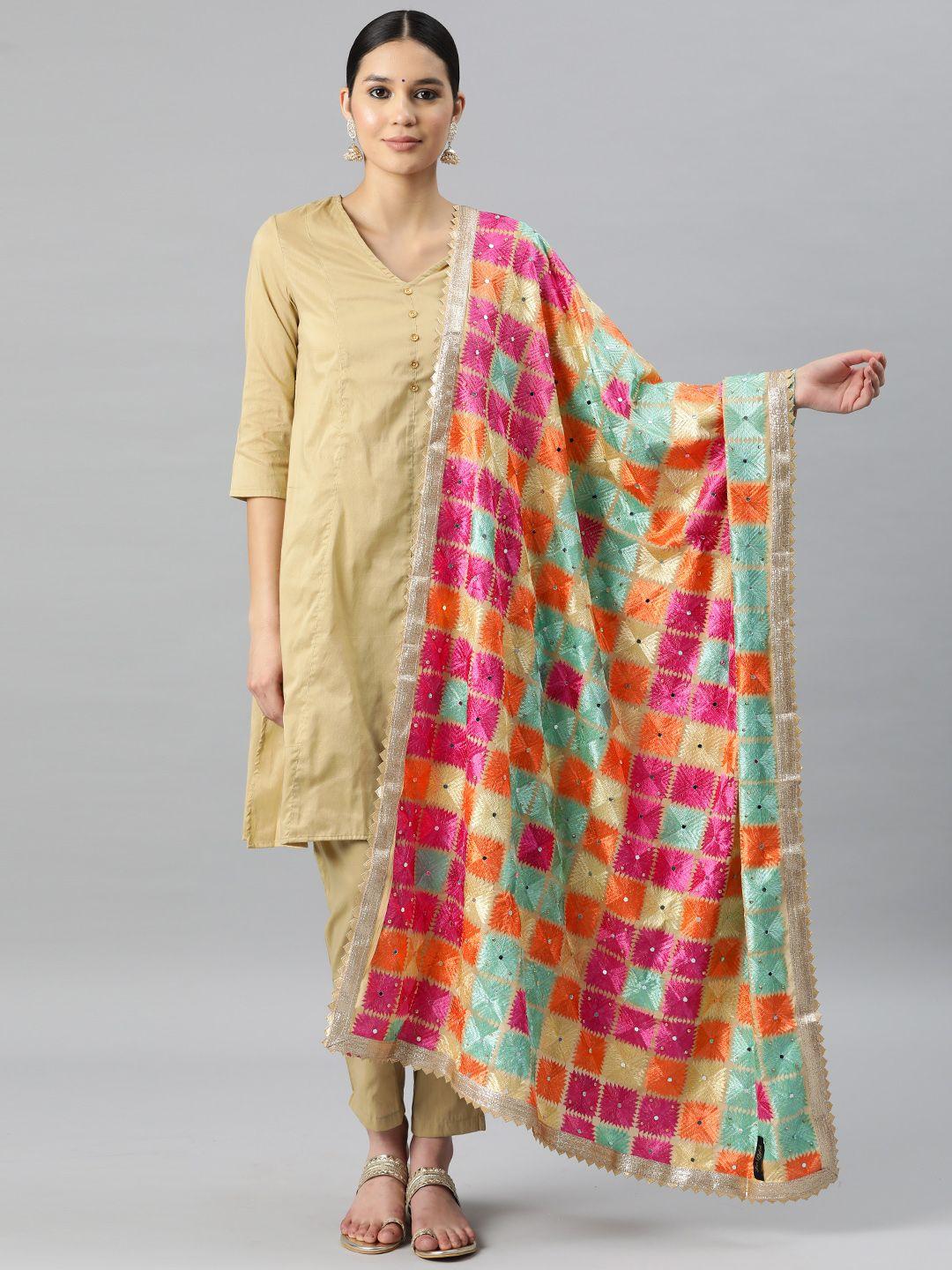 swi stylish chiffon embroidered phulkari dupatta