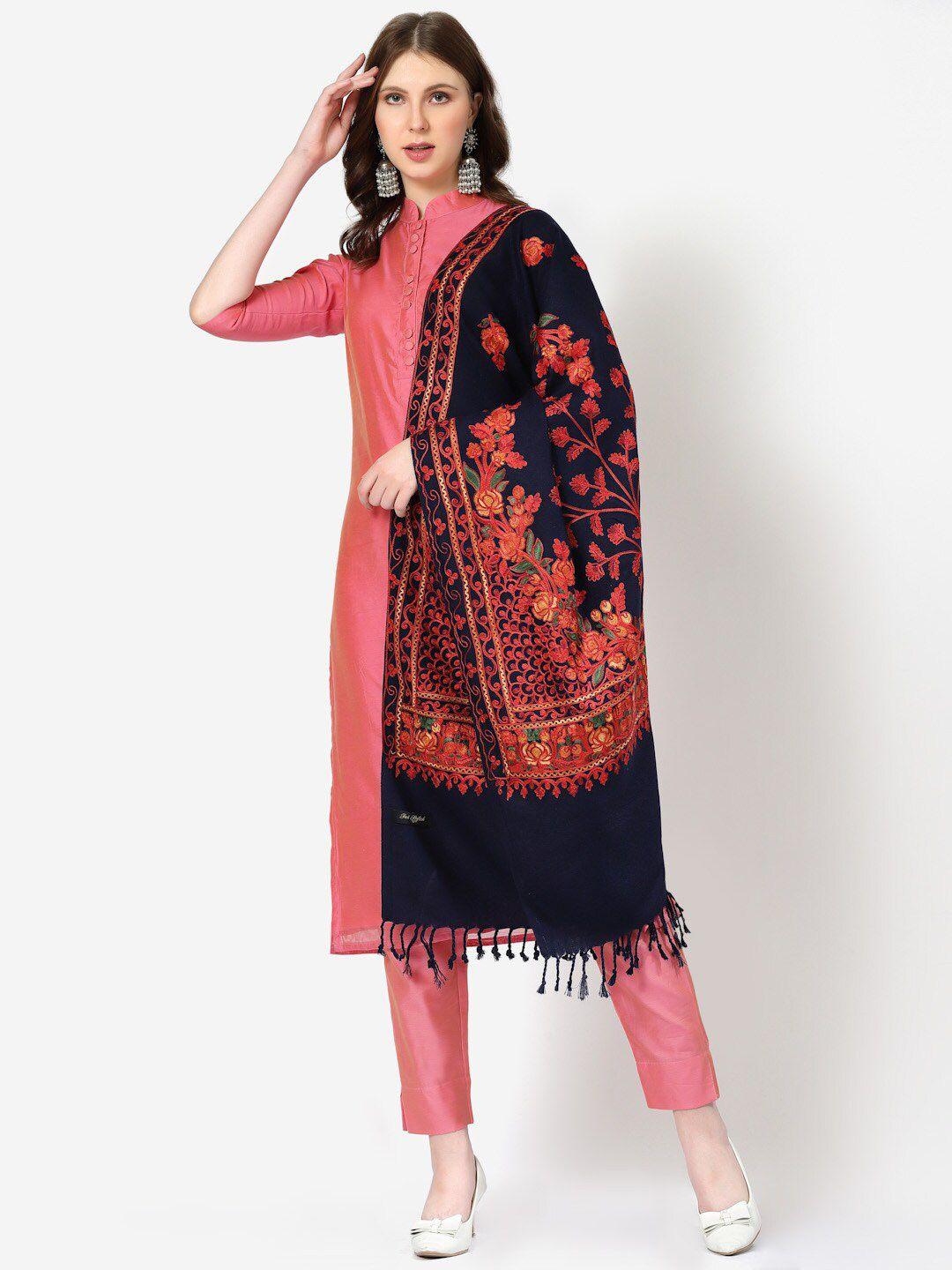 swi stylish floral embroidered tasselled shawl