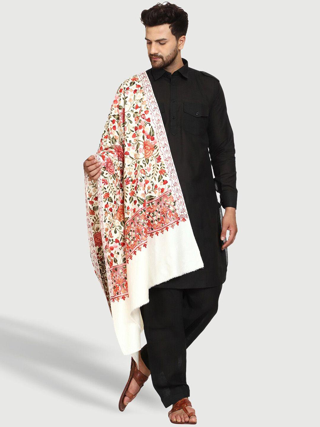 swi stylish men aari floral embroidered wool shawl