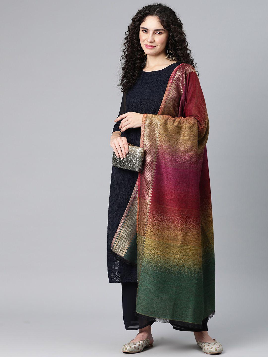 swi stylish women striped zari shawl