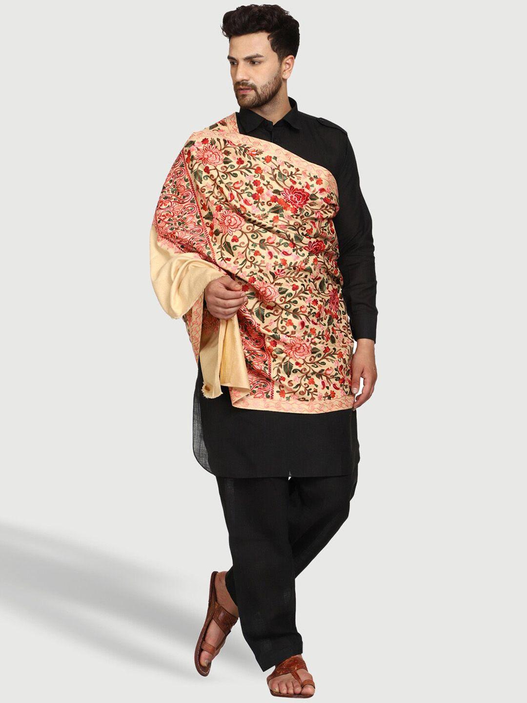 swi stylish woven design embroidered wool shawl