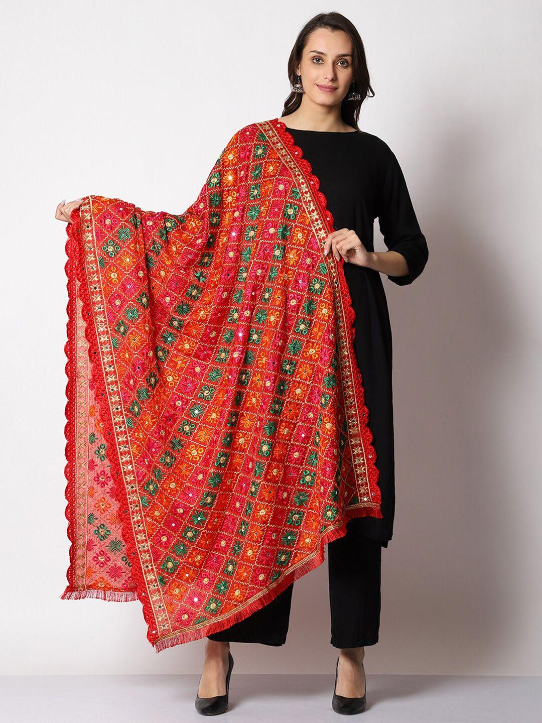 swi stylish embroidered chiffon phulkari dupatta