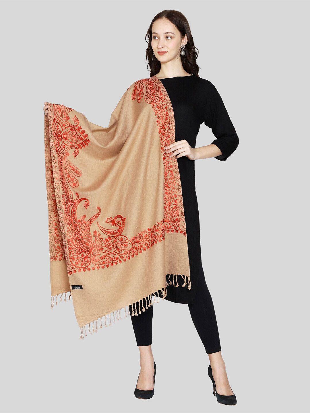 swi stylish ethnic motifs embroidered tasselled stole