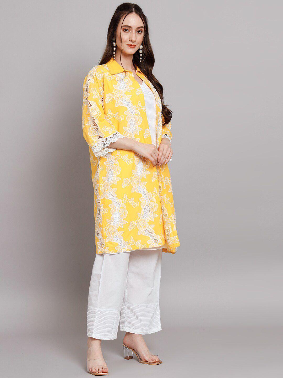 swi stylish floral embroidered thread work pure cotton top with palazzos & jacket