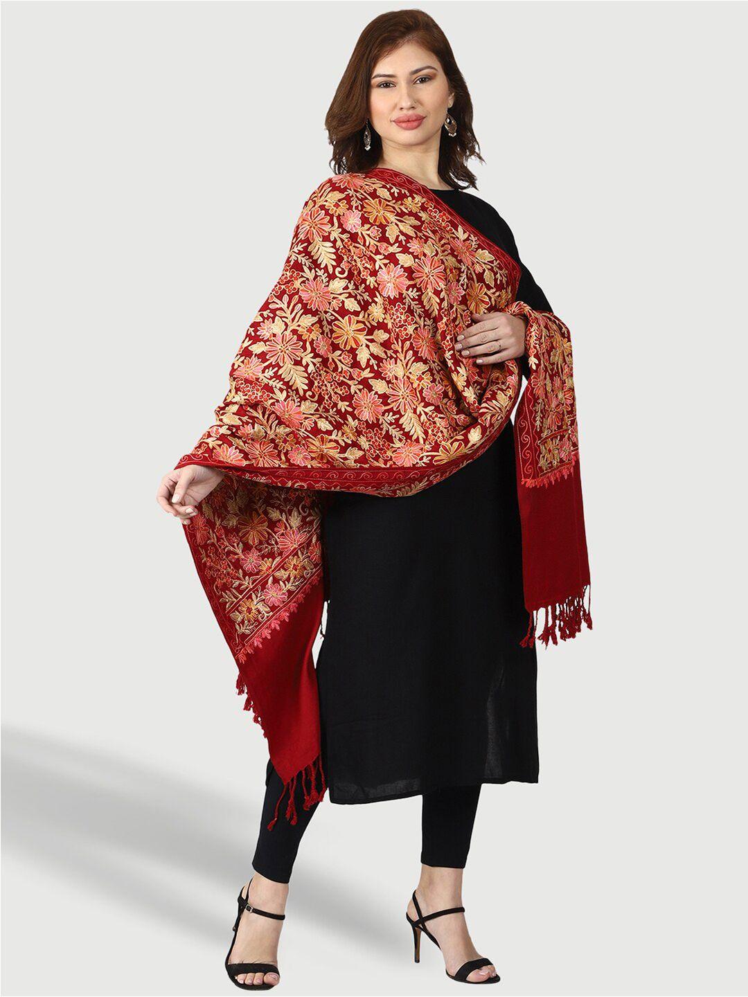 swi stylish floral embroidered woollen stole