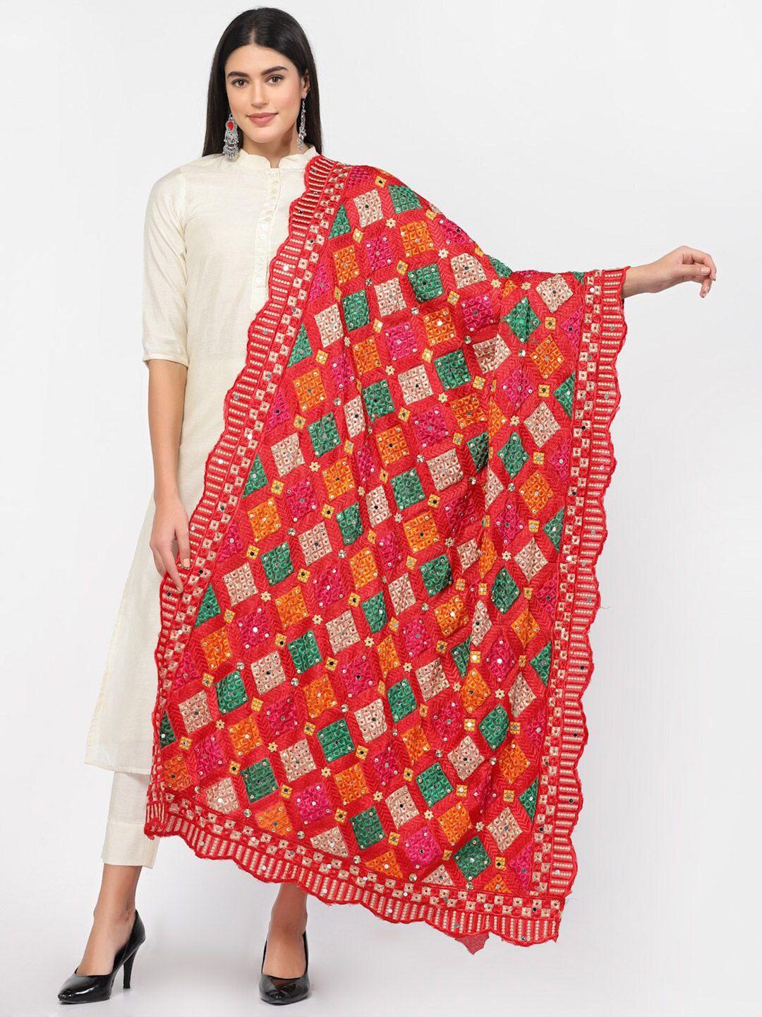 swi stylish geometric embroidered chiffon dupatta with mirror work