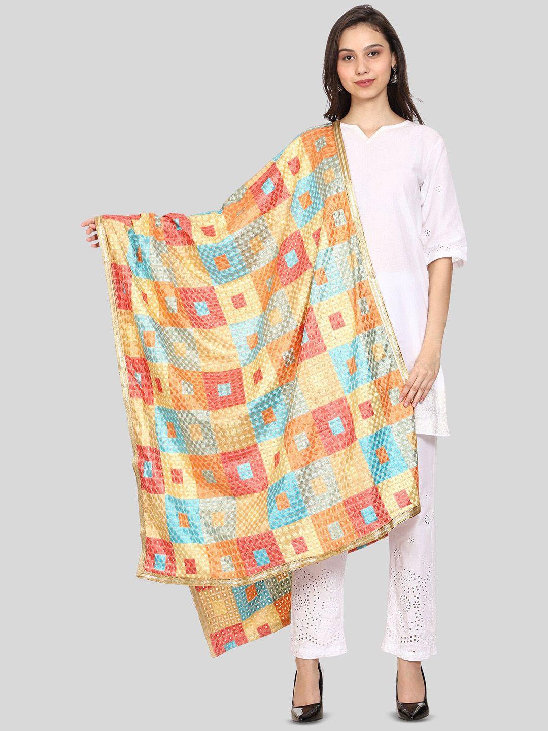 swi stylish geometric embroidered phulkari dupatta