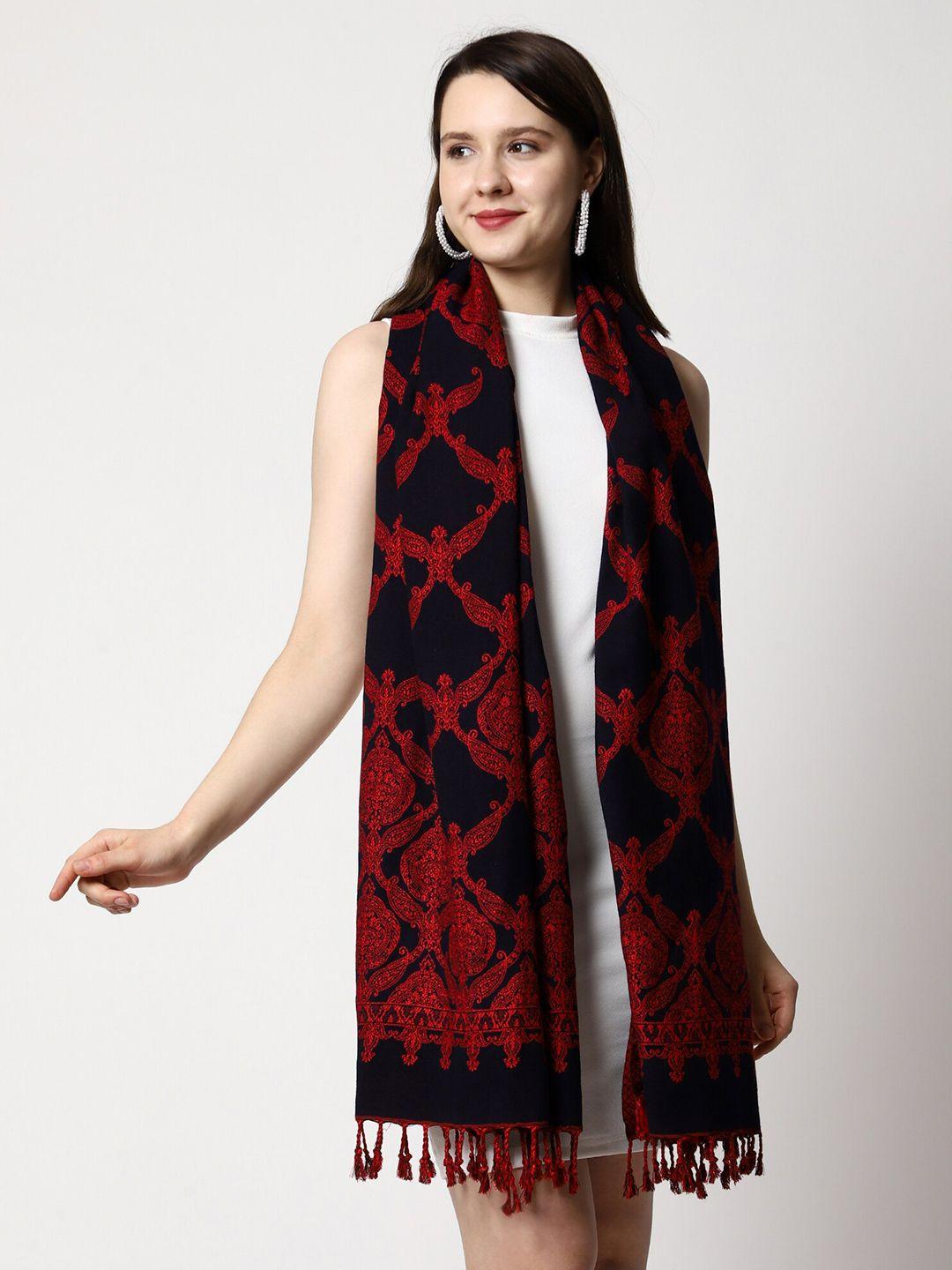 swi stylish tasselled geometric woven design woollen stole