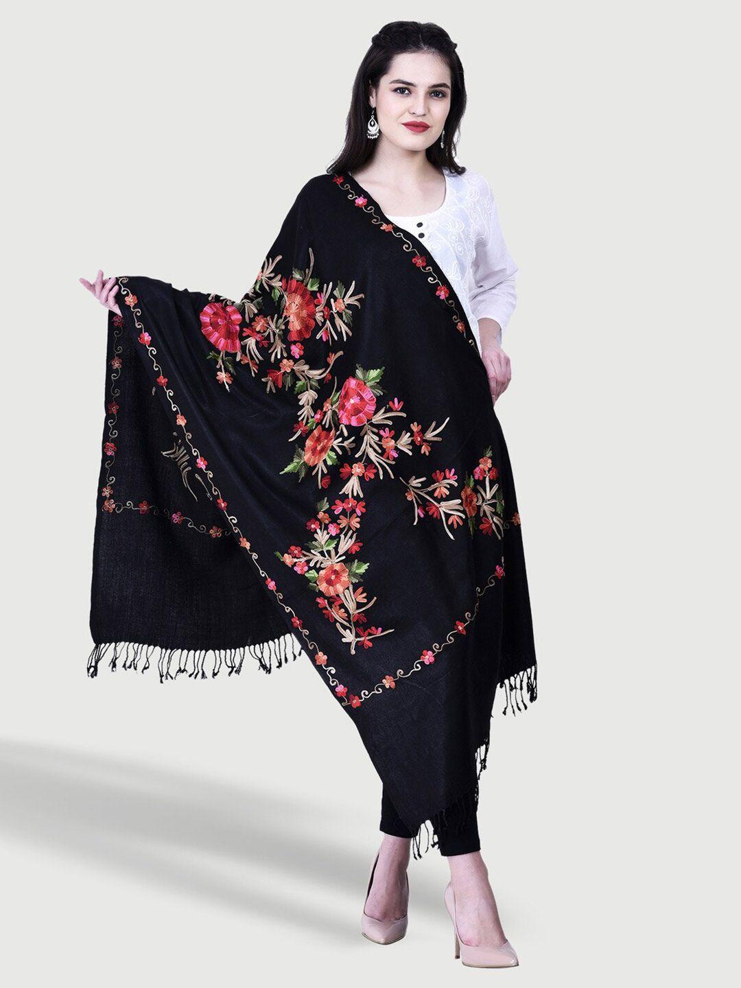 swi stylish women floral embroidered woolen stole