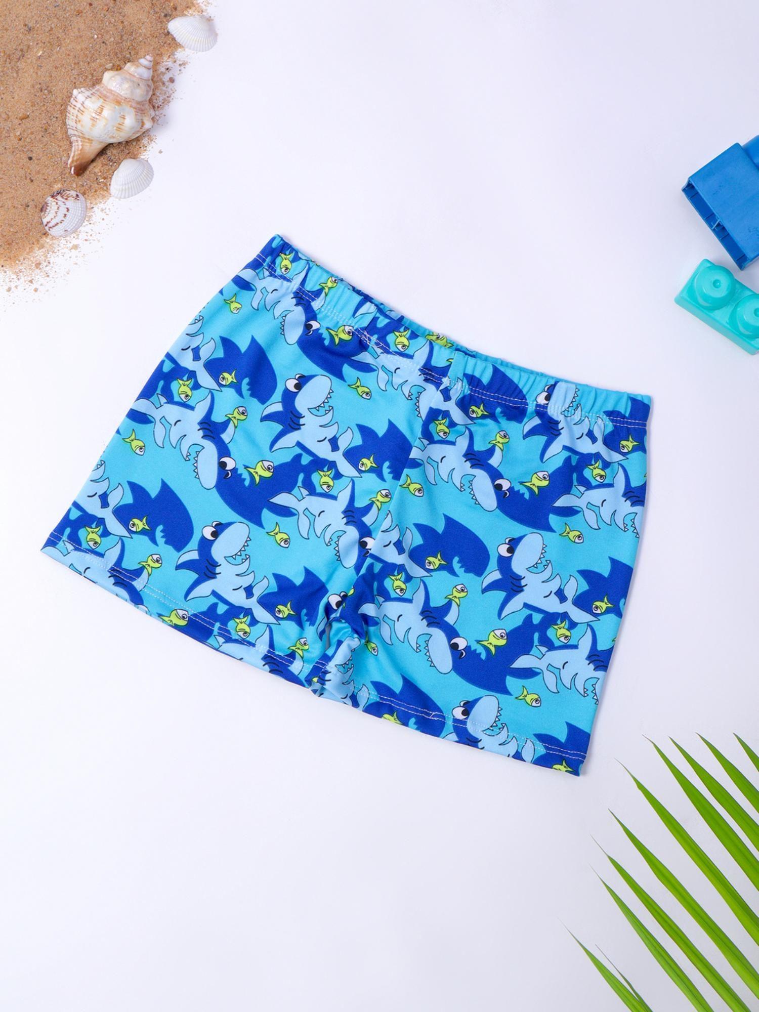 swimming costume blue fish print shorts