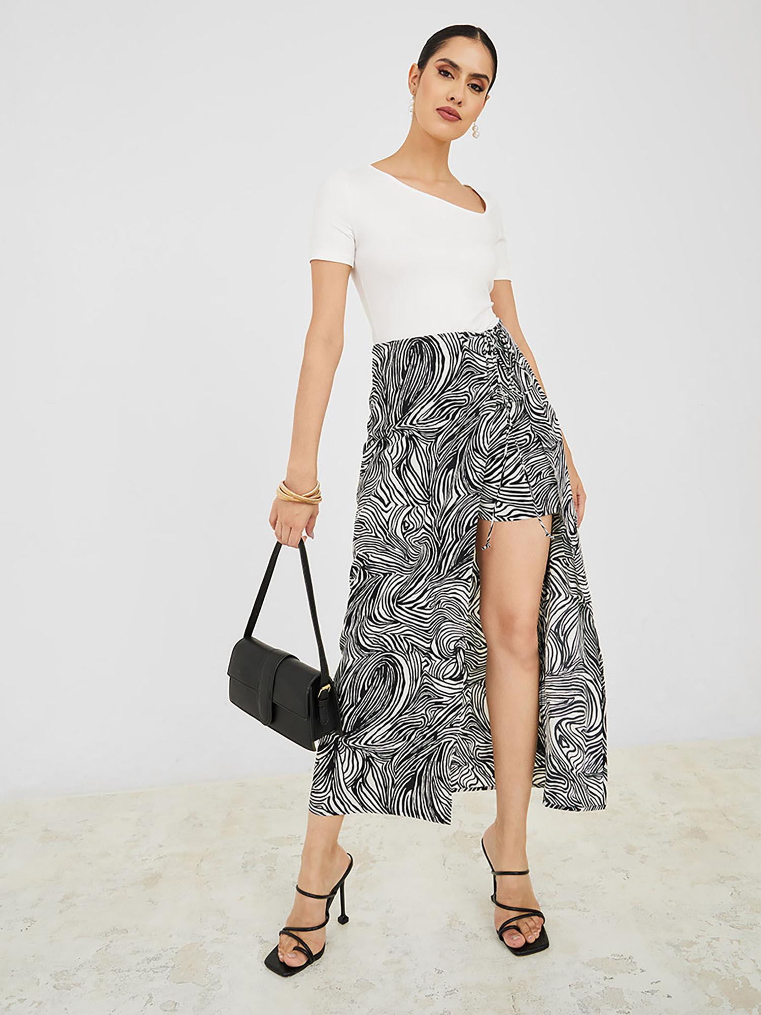 swirl print pencil fit overlay skirt